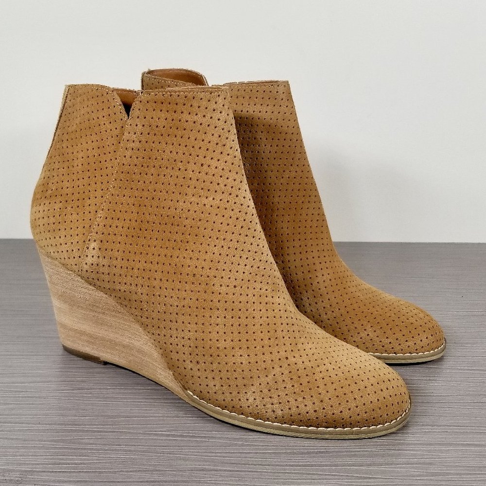 Susina Kyle Perforated Suede Ankle Bootie, Cognac Suede, Womens Size 9 M